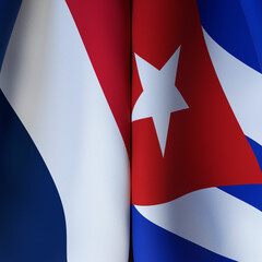 Waving Flags Of France And Cuba
