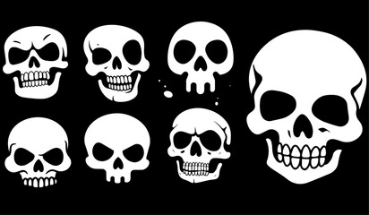 black skull icon set vector silhouette