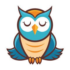 Cute cartoon blue owl with closed eyes and orange accents