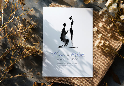 Wedding Card Invitation with Black Silhouette Design