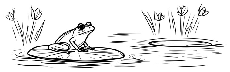 frog on a lily pad in a pond sketch vector