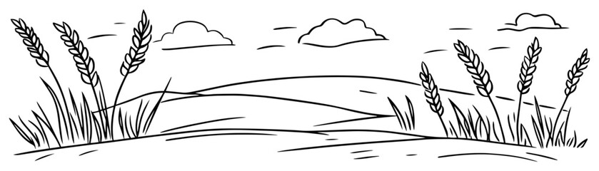 Fototapeta premium wheat field panorama line art vector landscape illustration
