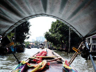 Longtail Boat View Down a Serene Bangkok Canal