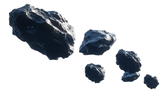 Asteroids of Various Sizes Floating in Space with a Dark and Mysterious Background