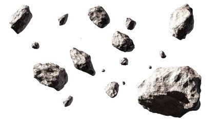 Collection of Asteroids Floating in Space with Transparent Background for Cosmic Visualization