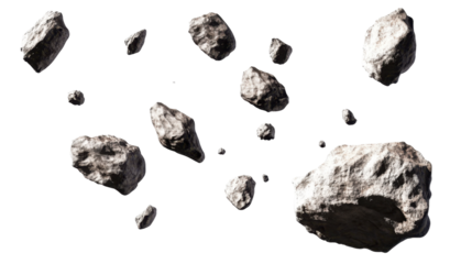 Collection of Asteroids Floating in Space with Transparent Background for Cosmic Visualization