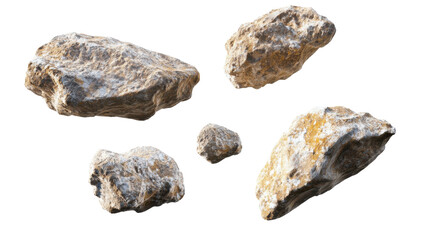 Collection of Various Rocks and Stones in Different Shapes and Sizes on a Transparent Background