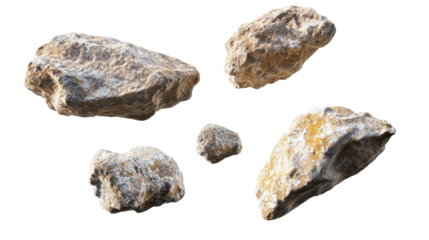 Collection of Various Rocks and Stones in Different Shapes and Sizes on a Transparent Background