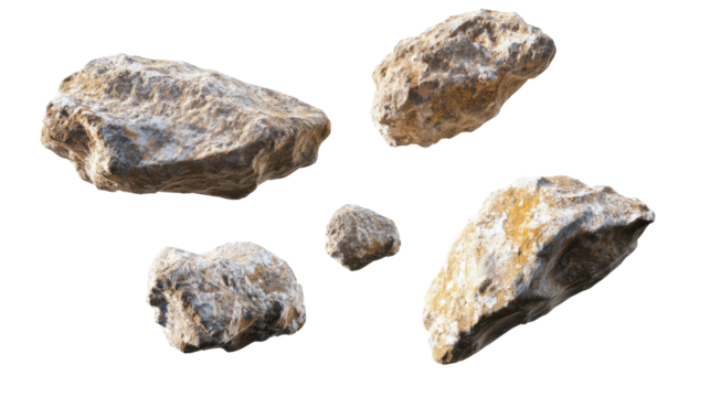 Collection of Various Rocks and Stones in Different Shapes and Sizes on a Transparent Background