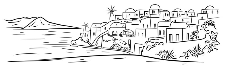 santorini greece village on cliff sketch vector