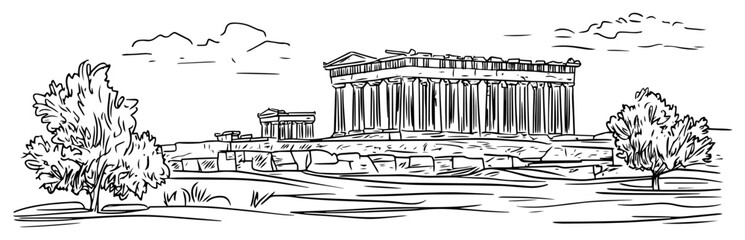 parthenon temple acropolis of athens sketch vector
