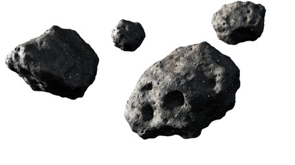 Four Floating Asteroids in a Dark Cosmic Environment with Textured Surfaces and Craters