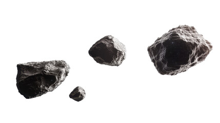 High-Resolution Collection of Irregular Asteroids Floating in Outer Space with Detailed Surface Texture