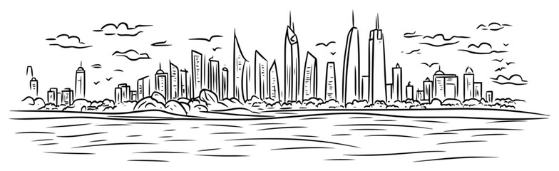 modern city skyline waterfront sketch vector