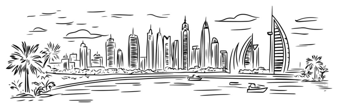 dubai uae skyline cityscape sketch vector