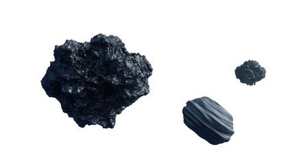 Three Varied Asteroids with Distinct Textures Floating in Space Against a Transparent Background