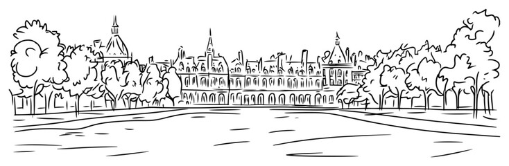 french chateau landscape sketch vector illustration