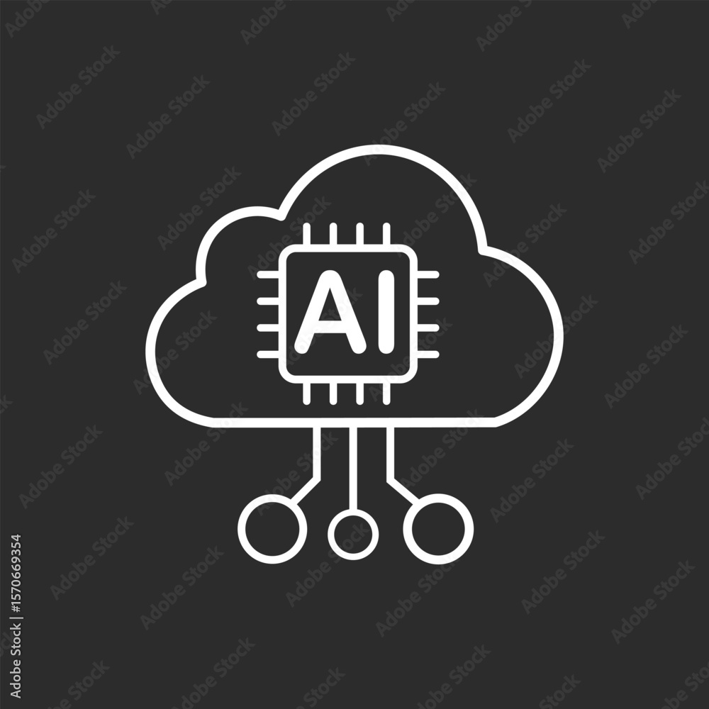 Fototapete Cloud AI Icon in black and white background – Artificial Intelligence Cloud Computing icon, Vector sign. Symbol, logo illustration. Vector graphics for Presentation and other
