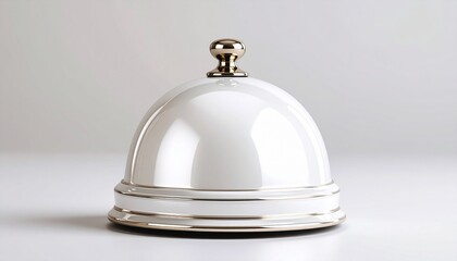 Silver service bell with dome top and knob, placed on flat surface with reflective finish