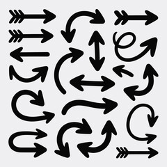 Collection of Hand Drawn Black Arrows Various Shapes and Sizes Simple Line Art Graphic Design Elements for Web and Print
