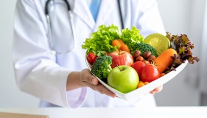doctor holding a bag full of healthy food