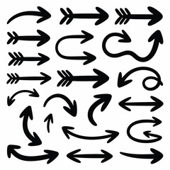 Collection of Hand Drawn Black Arrows Various Styles and Directions Simple Bold Outline Vector Graphics Elements for Design