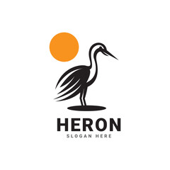 heron bird with vintage style logo vector icon design. pelican, flamingo, template illustration