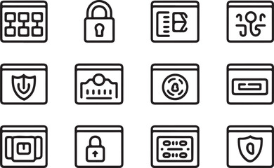 Secure Web Application Icons  A Collection of Line Art Graphics for UI Design