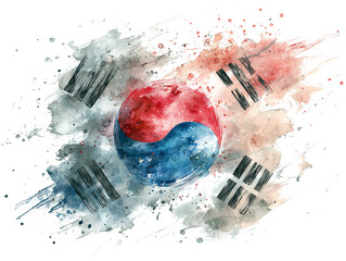 South Korean flag in watercolor splash isolated on white or transparent png