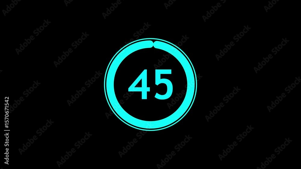 Wall mural circle countdown timer one minute animation from 50 to 0 second animation on black background with a