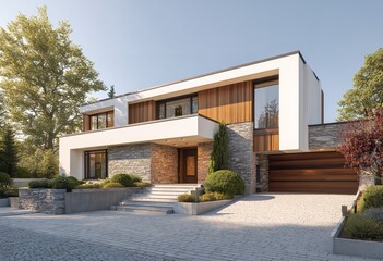 Modern home welcomes you with open arms offering peace and luxury amid nature s embrace under clear
