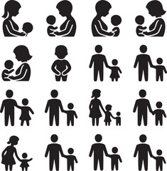 Collection of Family and Child Silhouette Icons