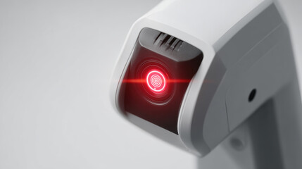 Close up view security anomaly detection system. menacing red laser scanner represents future surveillance