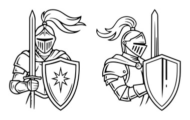 medieval knight warrior with sword and shield logo icon vector