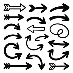 Fototapeta premium Collection of Hand Drawn Black Arrows Various Styles and Directions Thick Outline Simple Design Elements for Web Design Print Projects