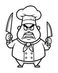 angry chef cartoon character with knives mascot vector