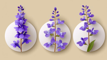 Calming purple flower and herbal medicine pill cutout. This stamp style shows natural lavender remedy for wellness