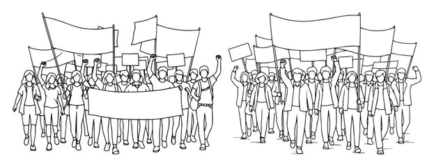 Obraz premium crowd of protesters with banners and flags