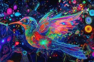 Fototapeta premium A mesmerizing explosion of neon colors swirling in a cosmic dance, fluid motion, deep contrast, glowing energy