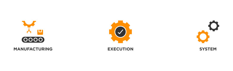 Mes banner web icon vector illustration concept of manufacturing execution system with icon of factory, service, automation, operation, production, distribution, management, structure, and analysis