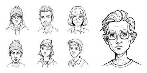 people head avatars set sketch