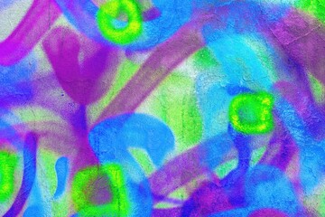 Vibrant graffiti art in neon blue, green, purple. Bold 90s urban style, fluid textures, trippy effects. Backgrounds, digital art, street visuals, modern 90s creative banner.