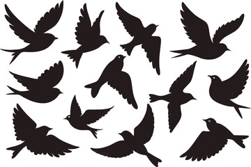 Bird Silhouette Vector Collection – Flying Birds Isolated on White Background for T-Shirt and Logo