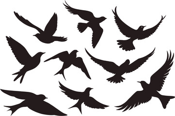 Flying Birds Clipart – Black Bird Silhouettes Vector Bundle for Print and Web Designs