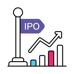 Initial Public Offer Vector Filled outline illustration style icon. EPS 10 file