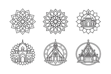 line art of religion mandala set bundle on the white background