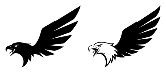 flying eagle wings silhouette set vector illustration