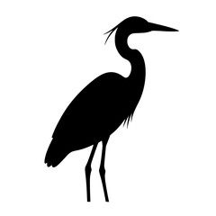 Obraz premium Vector silhouette of a striking black silhouette of a heron standing gracefully on its long legs, isolated on a white background