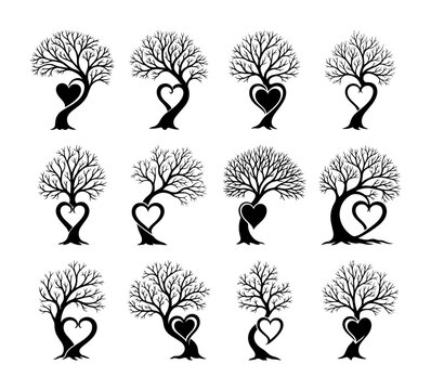 heart shaped tree icon set vector illustration