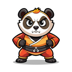 Cartoon Panda Doing Kung Fu Pose with Exaggerated Serious Face, Vector Art Illustration for Martial Arts and Fun Designs